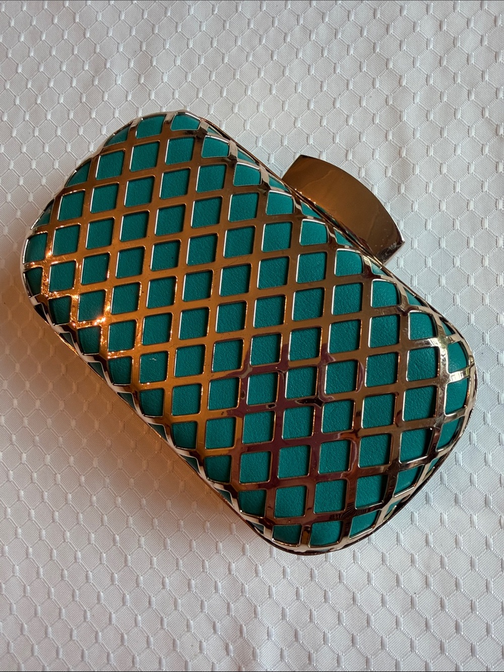 Metal Lattice Teal Clutch Evening Bag